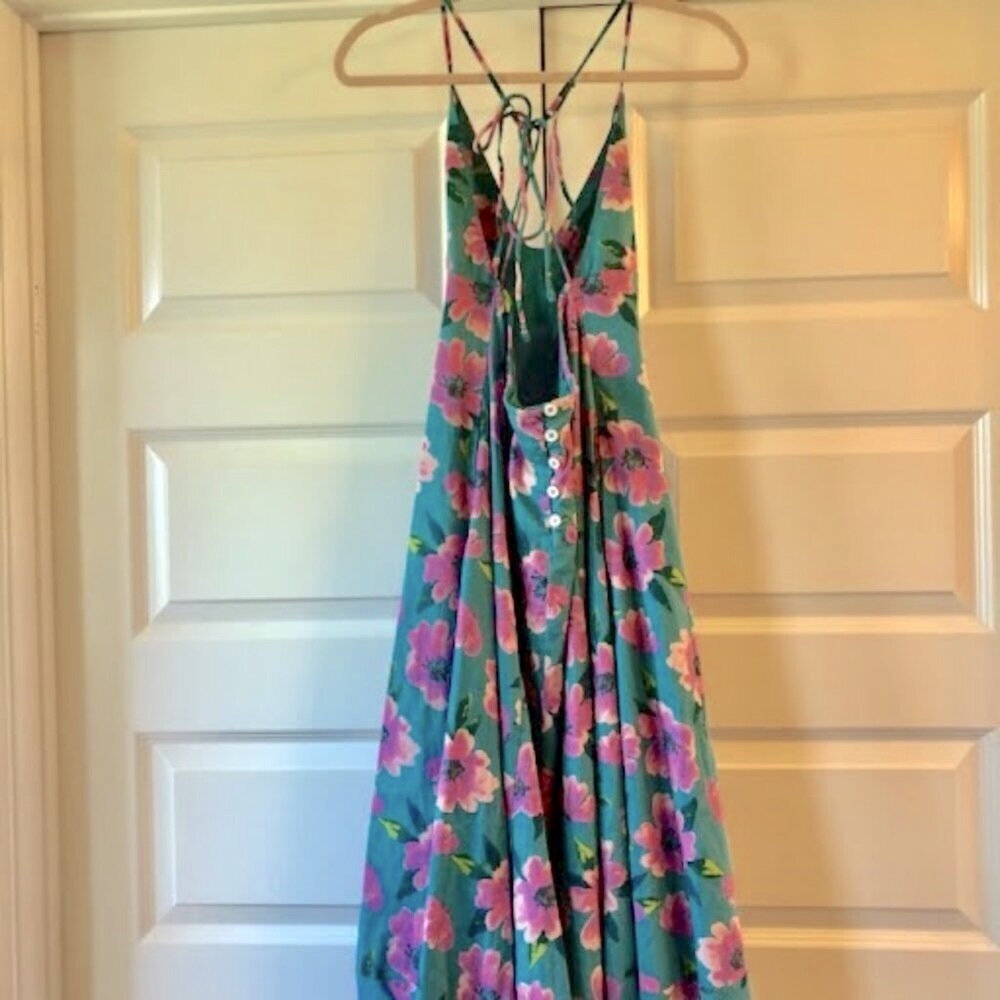NWT FREE PEOPLE FINER THINGS TEAL FLORAL STRAPPY BOHO MIDI SUNDRESS M - Picture 8 of 10